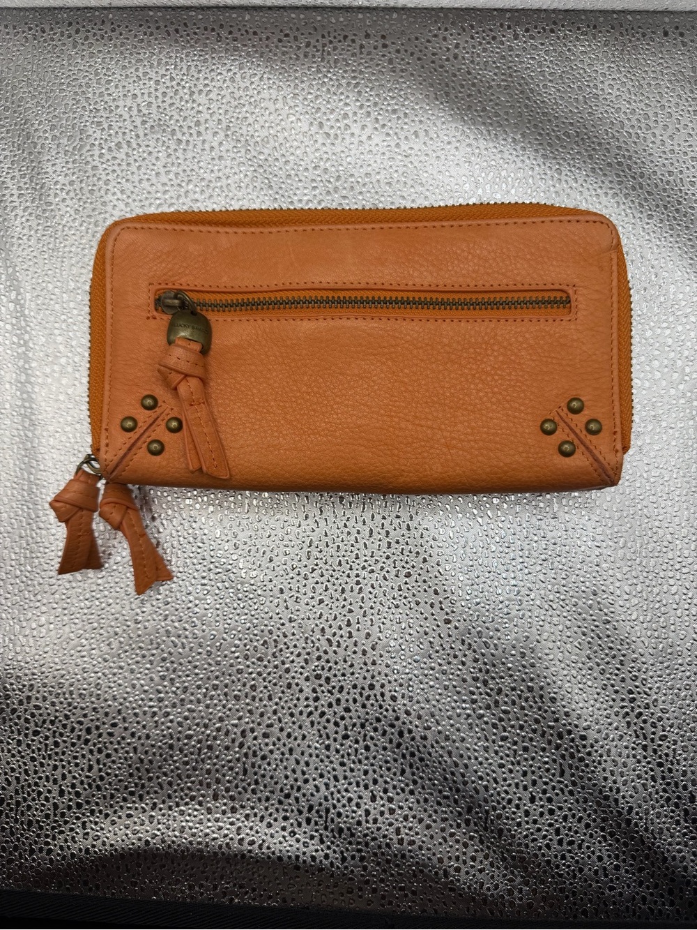 Lucky Brand Orange Leather Zip Around Wallet with Tassel Pulls